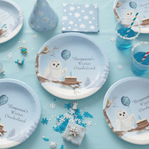 Snowy Owl Winter Onederland Birthday Paper Plate