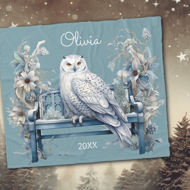 Snowy Owl Winter Personalised Fleece Blanket (Creator Uploaded)