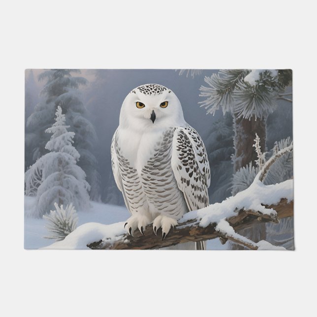 Snowy Owl Winter Portrait Doormat (Front)