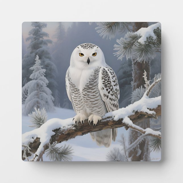 Snowy Owl Winter Portrait Plaque (Front)