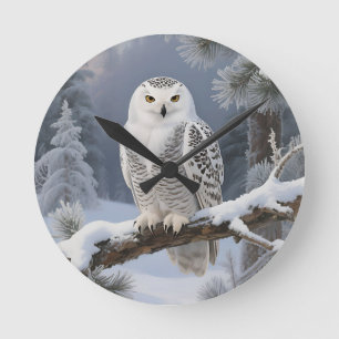 Snowy Owl Winter Portrait Round Clock