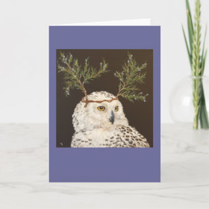 snowy owl with cedar branch hat card