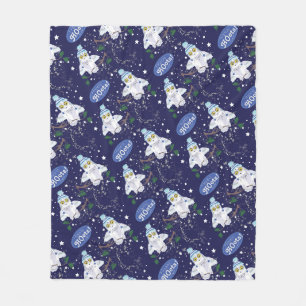 Snowy Owl with Hat Happy Hoots Pattern Christmas Fleece Blanket