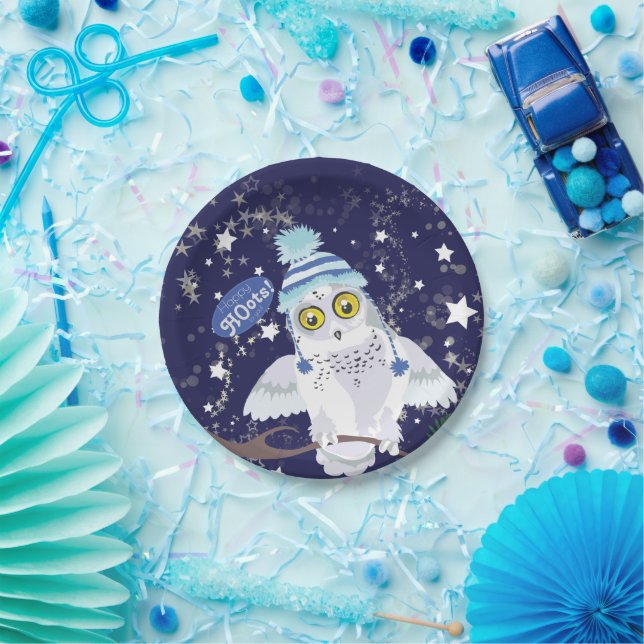 Snowy Owl with Hat Paper Plate (Party)