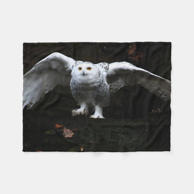 Snowy Owl With Open Wings fbcna Fleece Blanket (Front (Horizontal))