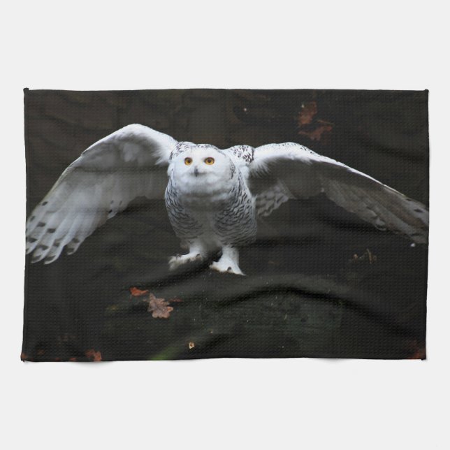 Snowy Owl With Open Wings ktcnm Tea Towel (Horizontal)