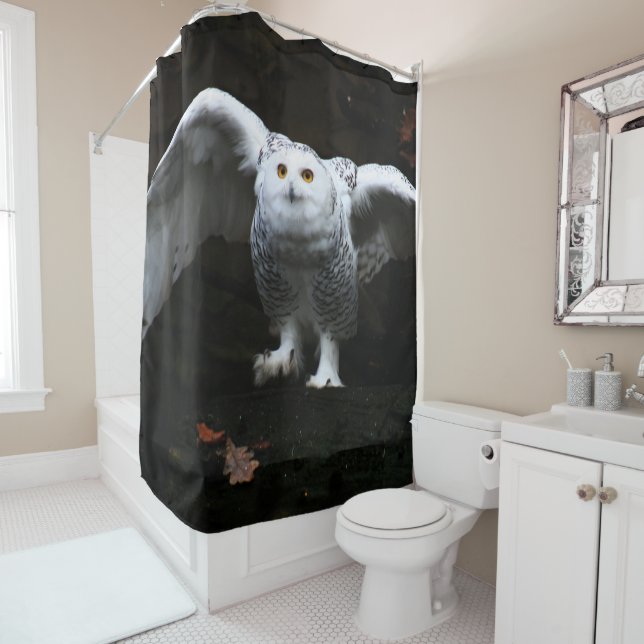 Snowy Owl With Open Wings sccna Shower Curtain (In Situ)
