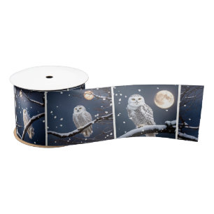 Snowy Owls In Snowflakes Satin Ribbon