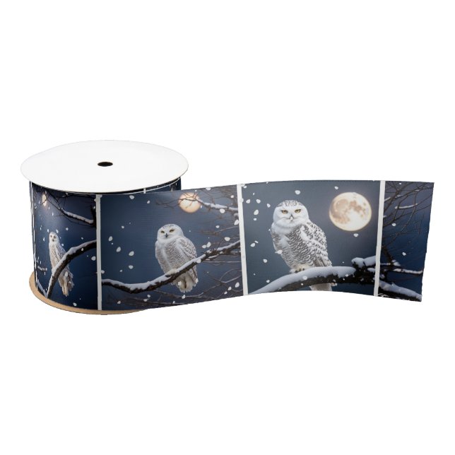 Snowy Owls In Snowflakes Satin Ribbon (Spool)