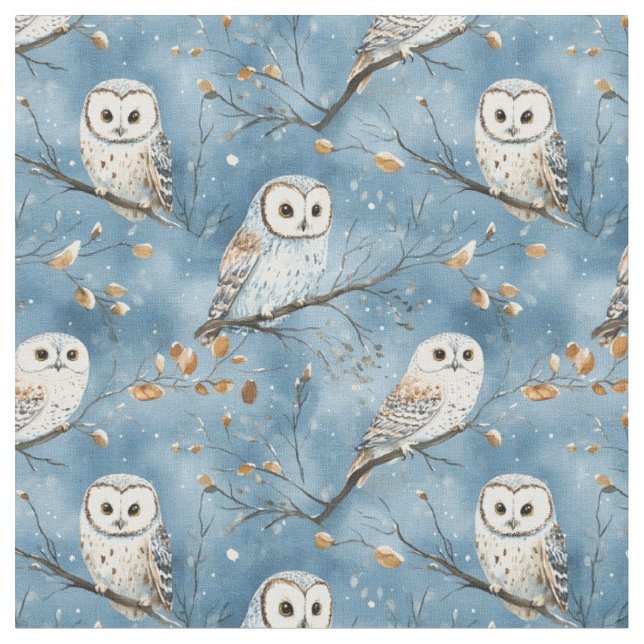 Snowy Owls on Blue Fabric (Close Up)