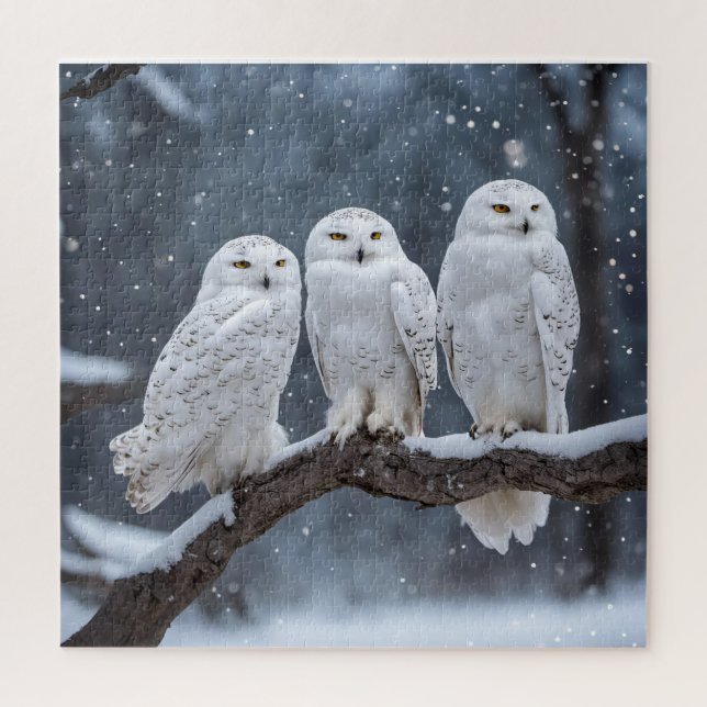 Snowy Owls On Tree Branch Jigsaw Puzzle (Vertical)