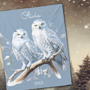 Snowy Owls Winter Personalised Fleece Blanket