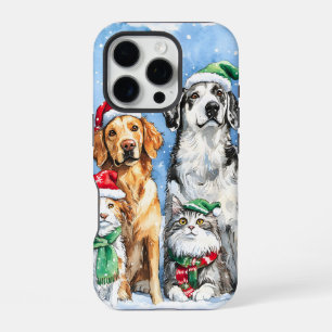 Snowy Paws Festive Cute Christmas Pets Watercolor iPhone 16 Pro Case