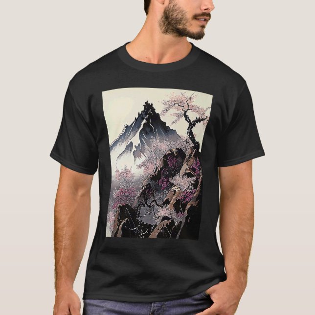 snowy peak mountain Cherry Blossom Awesome Japan T-Shirt (Front)