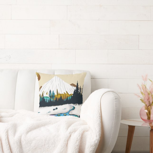 Snowy Peaks and Swan Lake, Tranquil Winter Landsca Cushion (Couch)