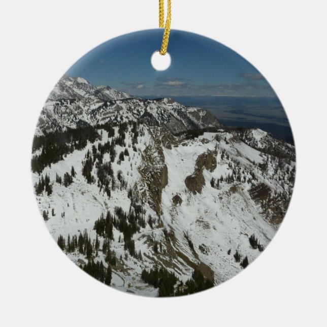 Snowy Peaks of Grand Teton Mountains I Photography Ceramic Ornament (Front)