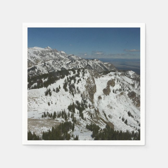 Snowy Peaks of Grand Teton Mountains I Photography Napkin (Front)
