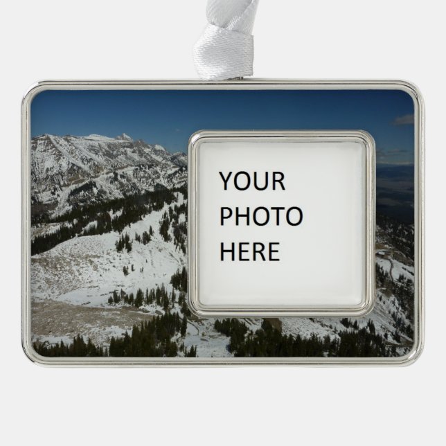 Snowy Peaks of Grand Teton Mountains I Photography Silver Plated Framed Ornament (Front)