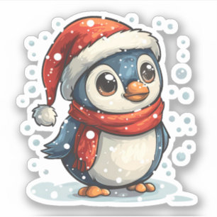 Snowy Penguin Wearing a Hat and Scarf