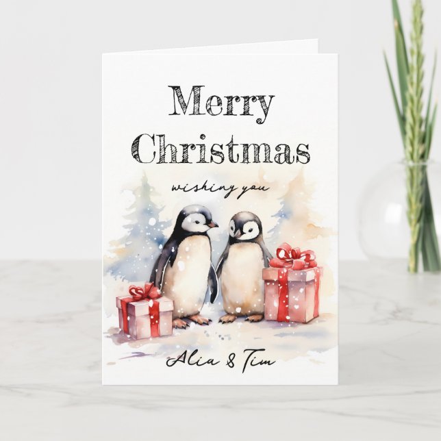 Snowy Penguins Christmas Card (Front)