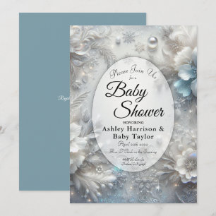 Snowy Petals in Frozen Bloom Baby Shower Invitation