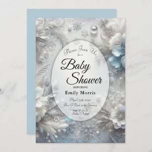 Snowy Petals in Frozen Bloom Baby Shower Invitation