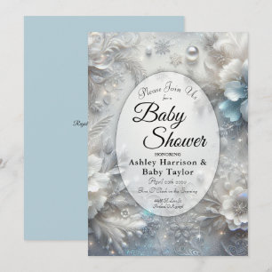 Snowy Petals in Frozen Bloom Baby Shower Invitation