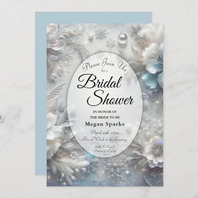 Snowy Petals in Frozen Bloom Bridal Shower Invitation (Front/Back)