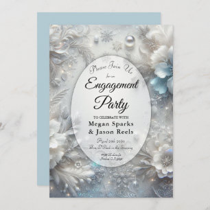 Snowy Petals in Frozen Bloom Engagement Party Invitation