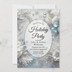 Snowy Petals in Frozen Bloom Holiday Party Invitation