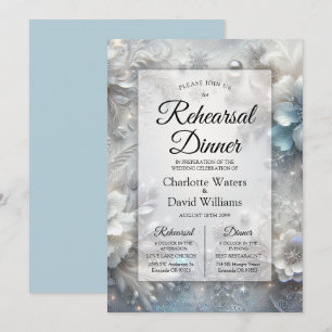 Snowy Petals in Frozen Bloom Rehearsal Dinner Invitation