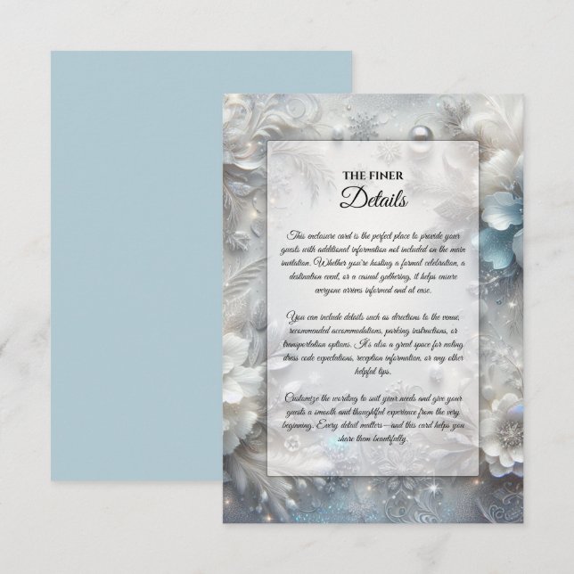 Snowy Petals in Frozen Bloom Wedding Enclosure Card (Front/Back)