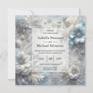 Snowy Petals in Frozen Bloom Wedding Invitation