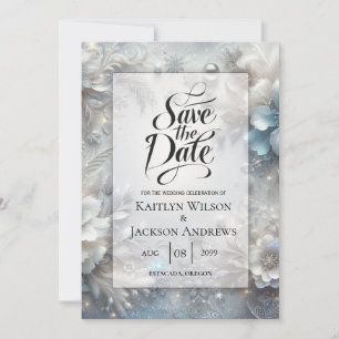 Snowy Petals in Frozen Bloom Wedding Save The Date