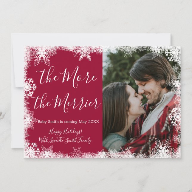 Snowy Photo Christmas Pregnancy Announcement Cards (Front)