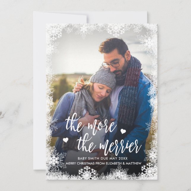Snowy Photo Christmas Pregnancy Announcement Cards (Front)