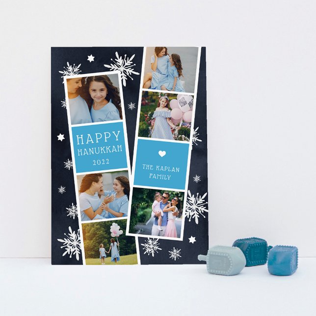 Snowy Photobooth Hanukkah Photo Collage Holiday Card (Creator Uploaded)