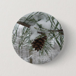 Snowy Pine Branch Winter Nature Photography 6 Cm Round Badge