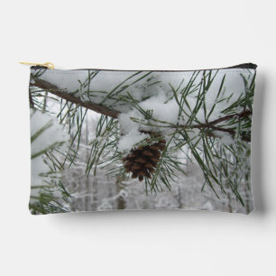 Snowy Pine Branch Winter Nature Photography Accessory Pouch