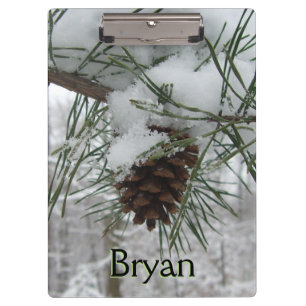 Snowy Pine Branch Winter Nature Photography Clipboard
