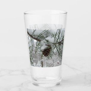 Snowy Pine Branch Winter Nature Photography Glass