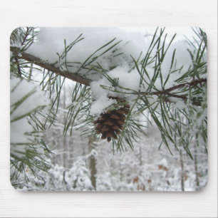Snowy Pine Branch Winter Nature Photography Mouse Pad