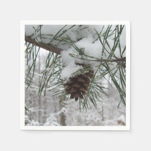 Snowy Pine Branch Winter Nature Photography Napkin