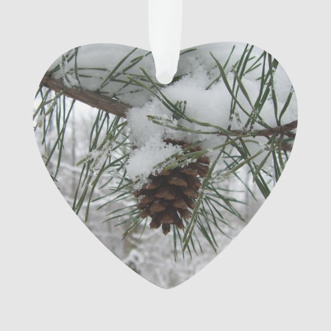 Snowy Pine Branch Winter Nature Photography Ornament (Front)