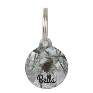 Snowy Pine Branch Winter Nature Photography Pet Tag