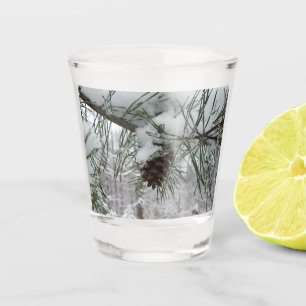 Snowy Pine Branch Winter Nature Photography Shot Glass