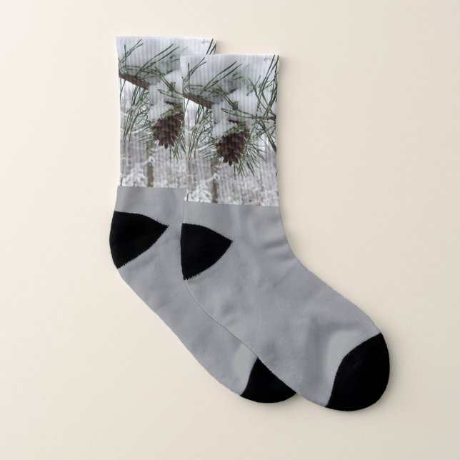 Snowy Pine Branch Winter Nature Photography Socks (Pair)