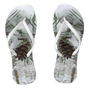 Snowy Pine Branch Winter Nature Photography Thongs