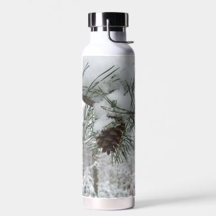Snowy Pine Branch Winter Nature Photography Water Bottle