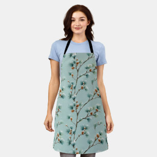 Snowy Pine Branches Winter Pattern Apron